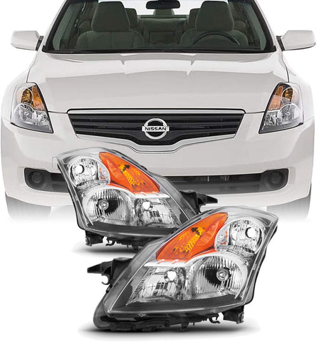 Fits 2007 2008 2009 Altima Sedan Driver & Passenger Both Side Halogen Headlights Headlamps Chrome