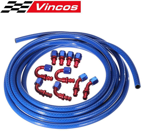 Vincos 10pcs 6AN Hose Fitting Kit (Blue+Red) + 20Ft 6AN AN6 Push Lock Oil Gas Fuel Hose Blue