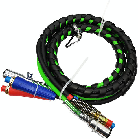 Trackon Parts 12 Ft. 3-in-1 Wrap Set, ABS Electrical and Rubber Air Line Hose Assemblies, for Semi Truck Tractor Trailer