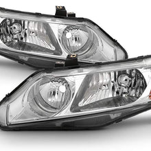 For 2006-11 Honda Civic 4DRs Amber Corner Headlights Assembly Chrome Housing Clear Lens Full Set