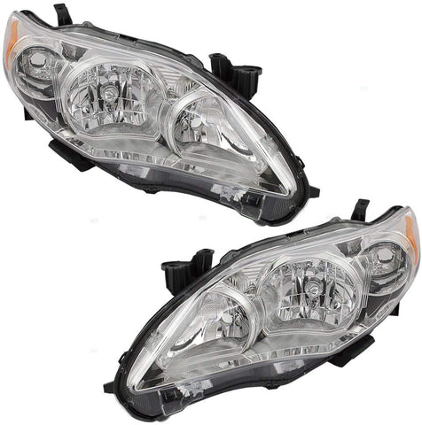 Pair Set Headlights Headlamps w/Chrome Housing Units Replacement for Toyota Corolla 81170-12F10 81130-12F10