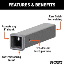 CURT 49120 2-Inch x 12-Inch Weld-On Raw Steel Trailer Hitch Receiver Tube