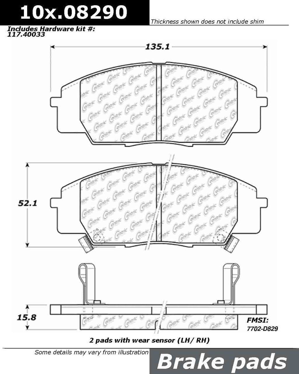 Centric (104.08290) Posi Quiet Brake Pad, Metallic