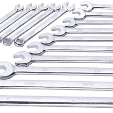 Max Torque 15-Piece Premium Combination Wrench Set, Complete SAE Inch Sizes from 1/4" to 1" with Rack Organizer | Chrome Vanadium Steel, Long Pattern, Mirror Chrome Finish