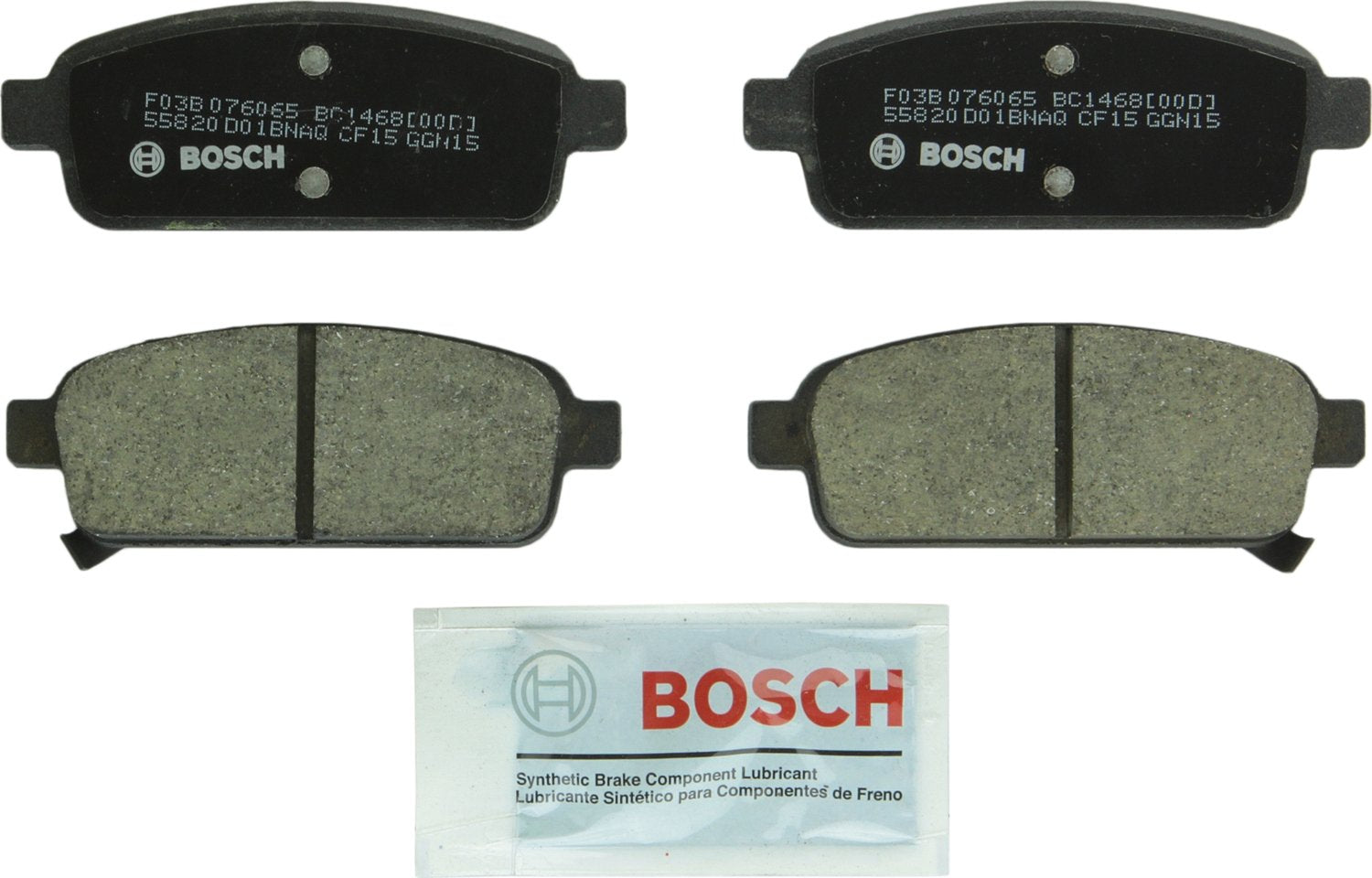 Bosch BC1468 QuietCast Premium Ceramic Disc Brake Pad Set For Select Buick Cascada, Encore, Verano; Cadillac ELR; Chevrolet Cruze, Cruze Limited, Orlando, Sonic, Trax, Volt; Rear