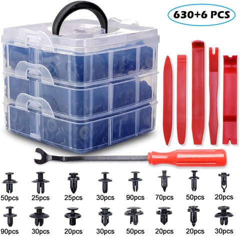 GLK 636Pcs Car Push Retainer Clips Plastic Fasteners Kit with 16 Most Popular Size Nylon Bumper Fender Panel Clips Push Pin Rivets for Toyota GM Ford Honda Chrysler