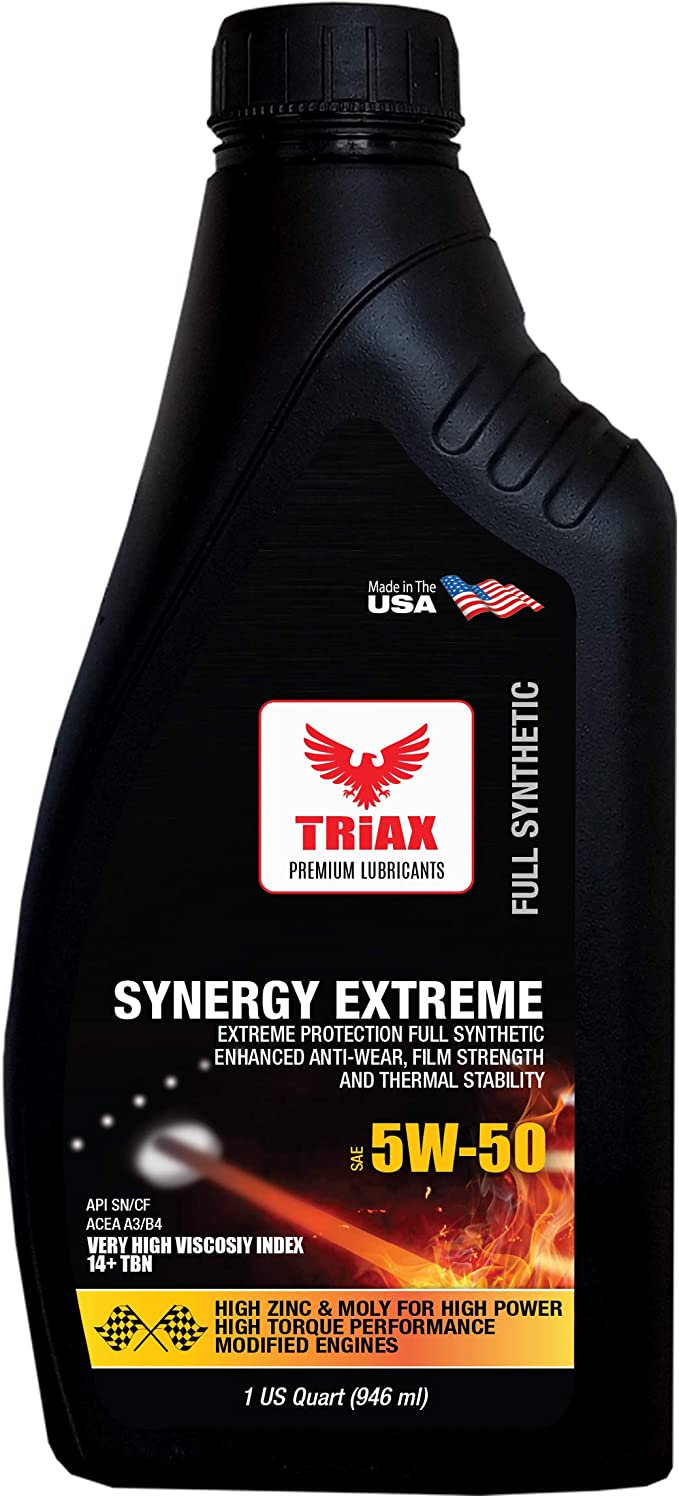 Triax Synergy Extreme 5W-50 - Ester Full Synthetic Racing/Ultra Wear Protection Engine Oils - High Zinc and Molybdenum Fortified … (1 Quart)