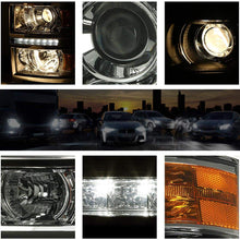LED DRL Projector Headlight Assembly Compatible with Chevy Silverado 14-15 Headlamps with Smoked Lens Amber Corner