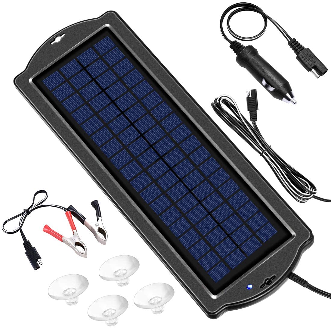 POWOXI 3.5W 12V Solar Trickle Charger for Car Battery, Portable and Waterproof, High Conversion Single Crystal Silicon Solar Panel car Battery Charger for Motorcycle Boat (3.5w Solar Chargers-Black)