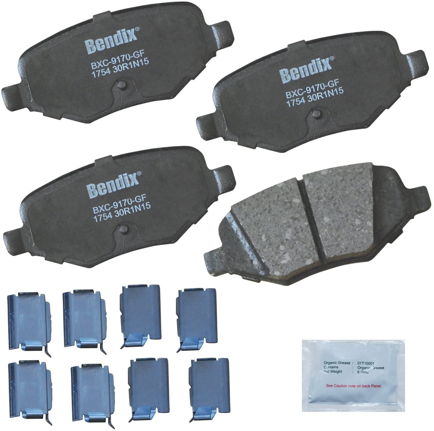 Bendix Premium Copper Free CFC1754 Ceramic Brake Pad (with Installation Hardware Rear)