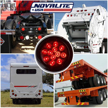NOVALITE 2pcs 12V 4 Inch Round Red LED Stop Brake Tail Turn Side Marker Light with Sealed Flush Mounted Grommet & 3-pin Pigtail and Cooper Wires for Trailer/Truck/RV/Jeep/Pick-up, Universal