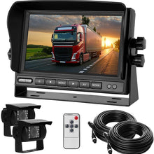 Dual Backup Camera with Monitor Kit System(12-24V) 7" HD Monitor Reversing +2 Rear View 170° Wide Angel Night Vision Waterproof,18 Infrared Lights Camera Fit for Trucks/RV/Van/Campers/Vehicles.