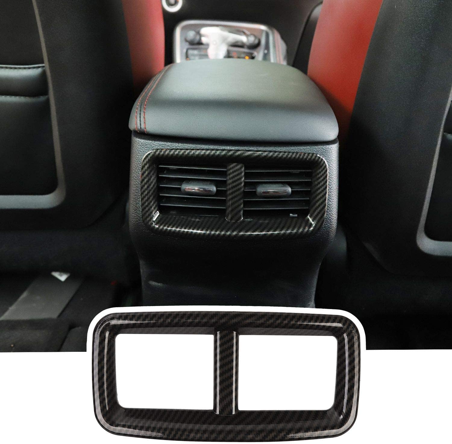 JeCar Rear Back Vent Outlet Trim Cover Air Conditioner Cover for 2015-2020 Dodge Challenger (Carbon Fiber) (Black)
