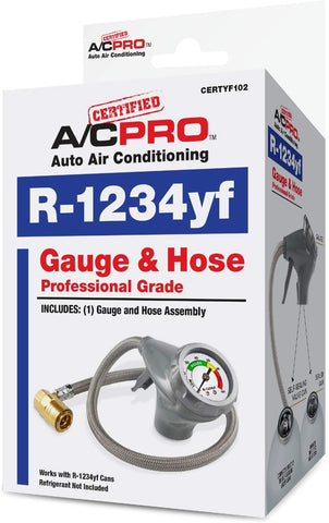 InterDynamics Certified AC Pro Car Air Conditioner R1234YF Refrigerant, AC Recharge Kit Includes Gauge and Hose, 24 in, CERTYF102-4
