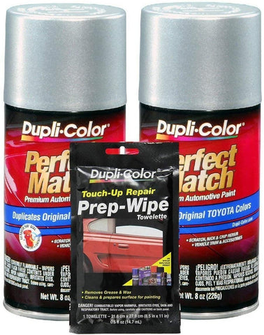Dupli-Color Silver Streak Mica (Metallic) Exact-Match Automotive Paint for Toyota Vehicles - 8 oz, Bundles Prep Wipe (3 Items)