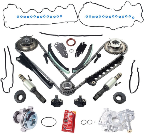 BETTERCLOUD VVT Timing Chain Kit W/Camshaft Phasers (LH & RH),Water Pump,Timing Cover Gasket Set, Pair VCT Camshaft Timing Solenoid Valve Fit for 04-08 Ford 5.4L