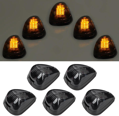 5pcs Amber Lens Amber LED Cab Roof Marker Lights, KOMAS Roof Top Lamp Clearance Running Light Replacement for Truck SUV Ford 1999-2016 E/F (Smoked Lens & Amber LED)