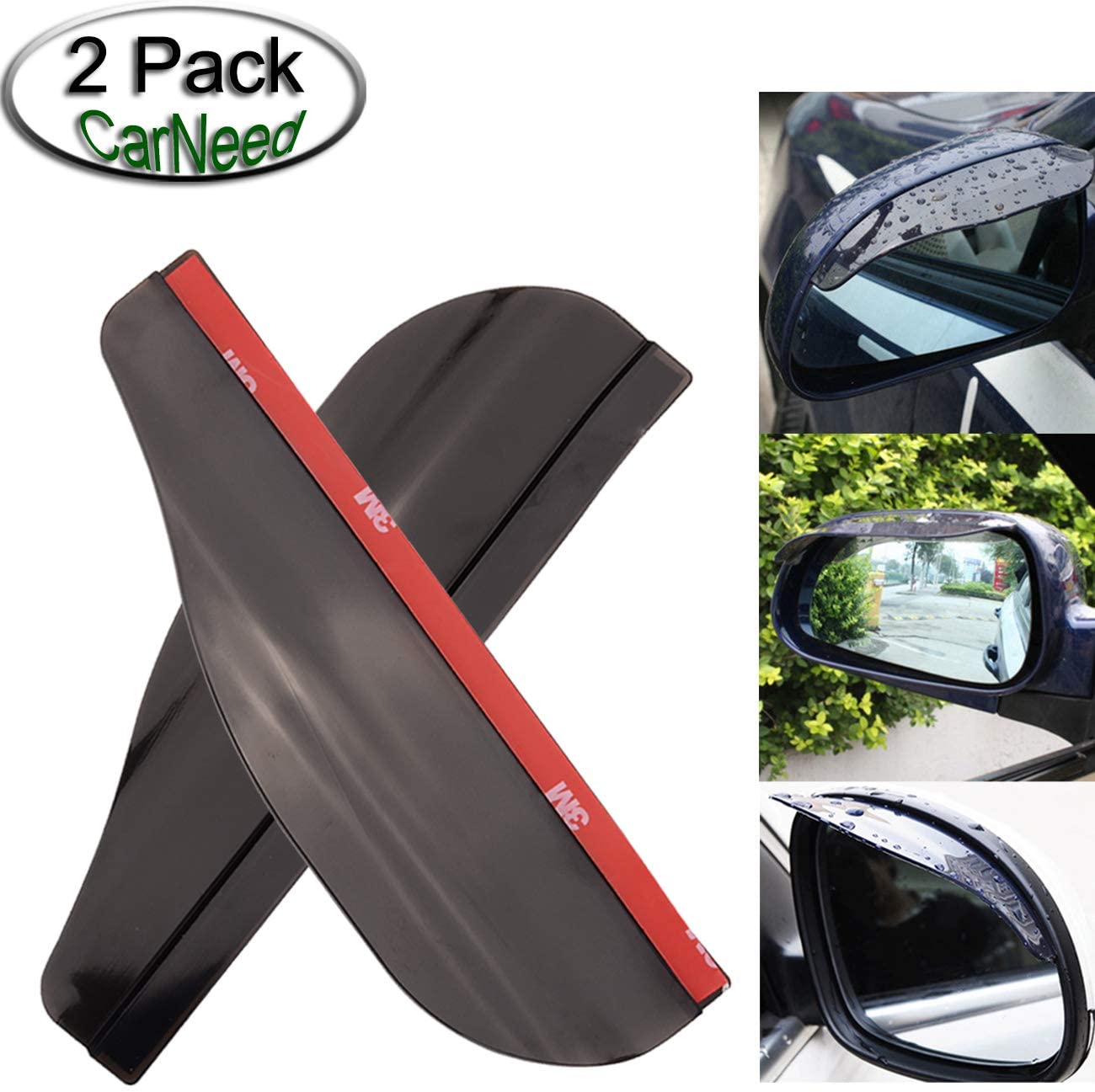 CarNeed 2 Pcs Smoked Black Mirror Rain Visor Smoke Guard, Rear View Side Mirror Rain Eyebrow, Carbon Fiber Rear View Mirror Visor Guard for Most Car, Truck and SUV