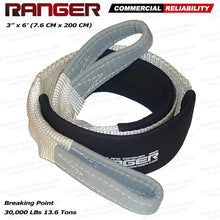 Ranger 3" x 6' Tree Saver Strap for Tow Winch Recovery Heavy Duty with Reinforced Loops + Protective Sleeves 30,000 lb Breaking Capacity 13.6 Tons