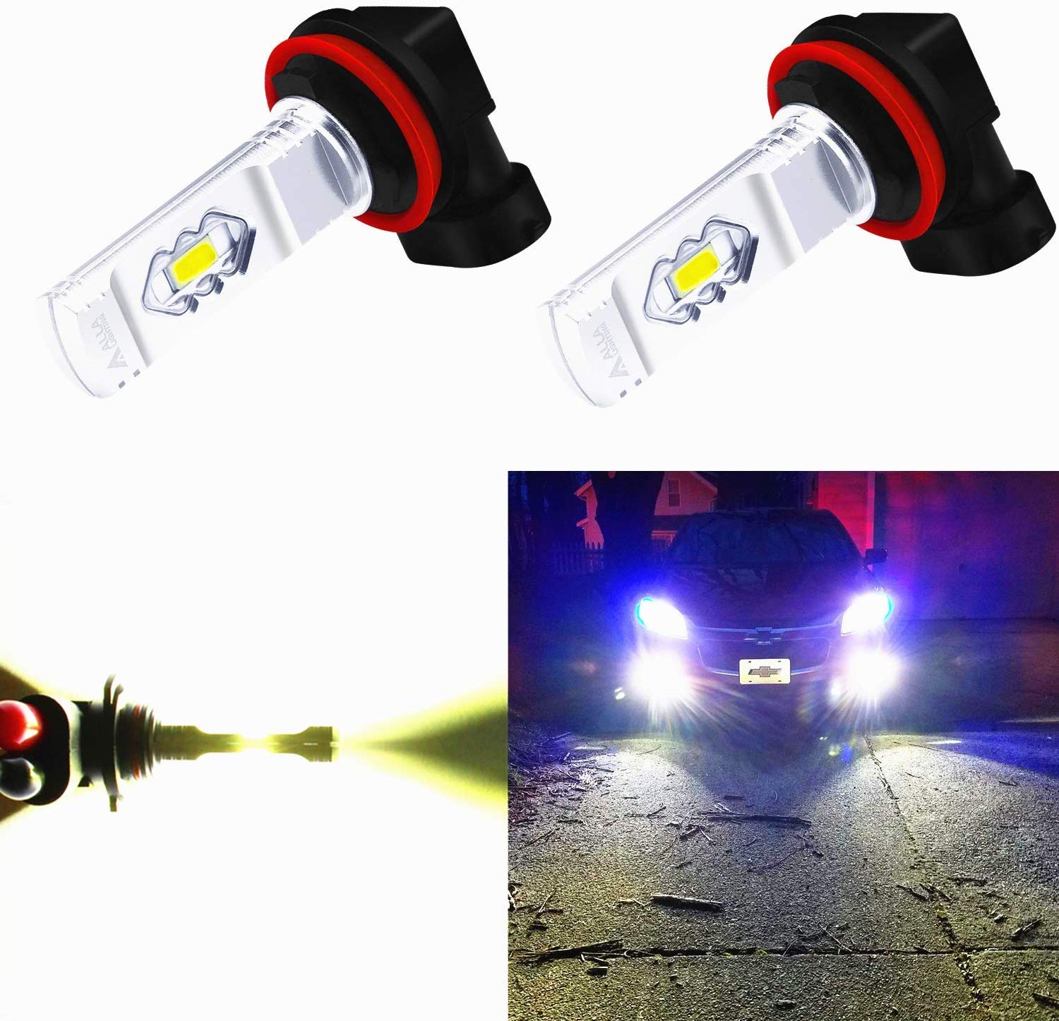 Alla Lighting 3800lm Xtreme Super Bright H8 H16 H11 LED Bulbs H11 Fog Light High Illumination ETI 56-SMD LED H16 Bulb H11 H8 H16 Fog Lights Lamp Replacement - 6000K Xenon White