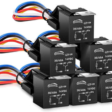 GOOACC 6 Pack Automotive Relay Harness Set 5-Pin 30/40A 12V SPDT with Interlocking Relay Socket and Harnesses,2 years Warranty
