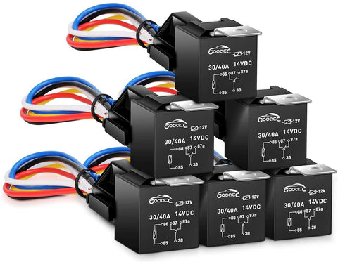 GOOACC 6 Pack Automotive Relay Harness Set 5-Pin 30/40A 12V SPDT with Interlocking Relay Socket and Harnesses,2 years Warranty