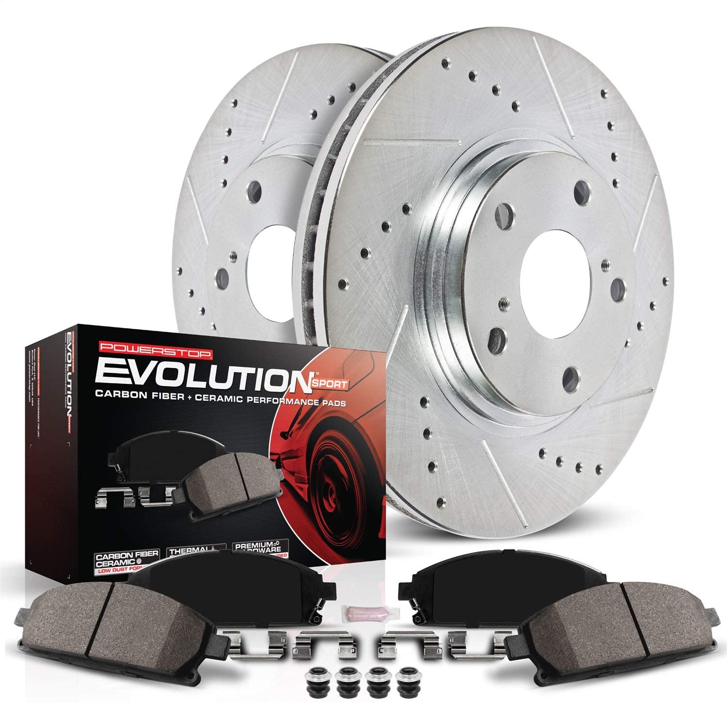 Power Stop K6331 Rear Brake Kit with Drilled/Slotted Brake Rotors and Z23 Evolution Ceramic Brake Pads