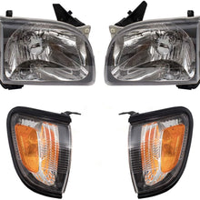 4 Piece Set Halogen Headlights w/Park Signal Corner Marker Lamps w/Black Bezels Replacement for 01-04 Toyota Tacoma Pickup Truck