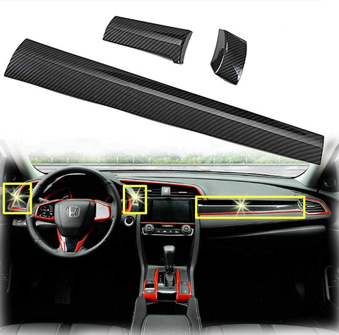 Xotic Tech Carbon Fiber Pattern Interior Center Console Dashboard Cover Trim Molding Sticker Decoration for Honda Civic 10th 2016 2017 2018 2019 2020 (Pack of 3)