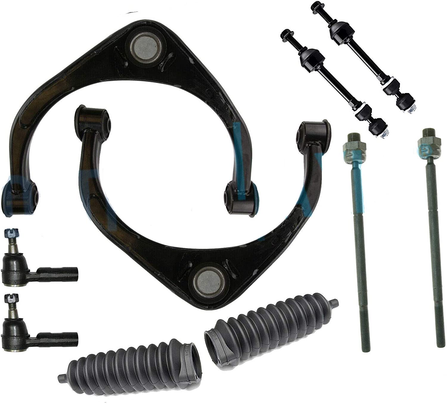 Detroit Axle - 10PC Front Upper Control Arms w/Ball Joints, Sway Bars, Inner and Outer Tie Rods w/Rack Boots for 2009 2010 2011 2012 Dodge Ram 1500 4WD 4x4 Only