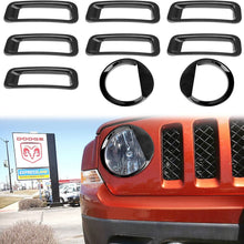 AVOMAR Front Grille Grill Mesh Grille Insert Kit + Angry Bird Style Headlight Lamp Cover Trim Compatible for Jeep Patriot 2011-2016 (Black Front Grill Mesh + Angry Bird Headlight Cover-3)