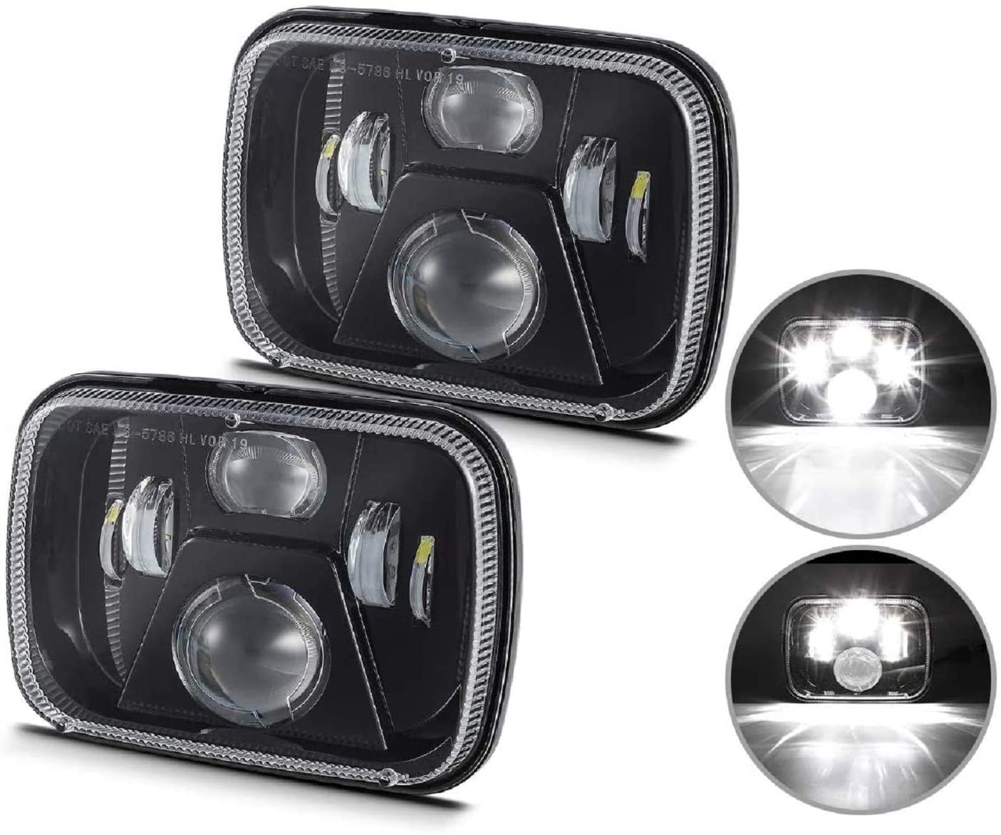 Partsam 5x7 Inch LED Headlights 7x6 Led Sealed Beam Headlamp w/High Low Beam H6054 6054 LED 110W H4 Plug H5054 6054 6052 Compatible with Jeep Wrangler YJ Cherokee XJ Toyota Pickup True DOT (Pair)