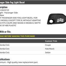 Right Passenger Side Fog Light Bezel - Compatible with 2017-2019 Honda Civic (Except Type R)