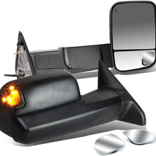 Replacement for RAM Truck Black Heated Power Glass Signal Foldable Towing Side+Circle Blind Spot Mirror