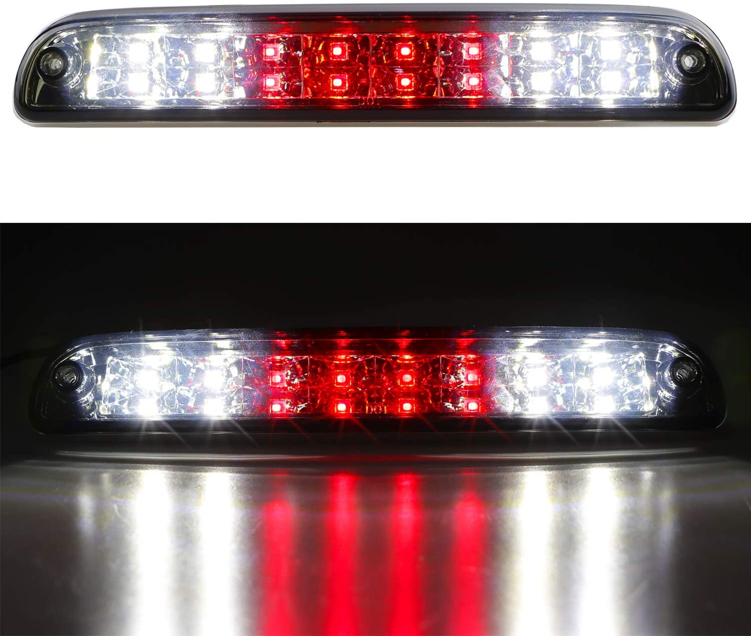 LED 3rd Brake Light High Mount Trailer Cargo Lamp For 99-16 F250 F350 F-450 F-550 Ford Super Duty/93-11 Ranger/01-05 Ford Explorer/Mazda B-Series Chrome Housing Smoked Lens