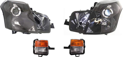 Headlight Kit Compatible with CADILLAC CTS 2003-2007 Set of 4 Right Side and Left Side With Fog Light and Headlight