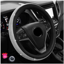 Younglingn Diamond Crystal Leather Auto Steering Wheel Cover - Bling Bling Rhinestones Car Wheel Protector Pop Among Women Girls Universal Fit 15 Inch (Black+ Silver + Wheel Cover)