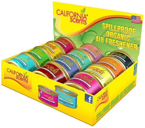 California Scents Spill-Proof Organic Air Freshener, 12-Pack Assorted Fragrances, Fresh & Bold, 1.5 Ounce Canister (12 Count)