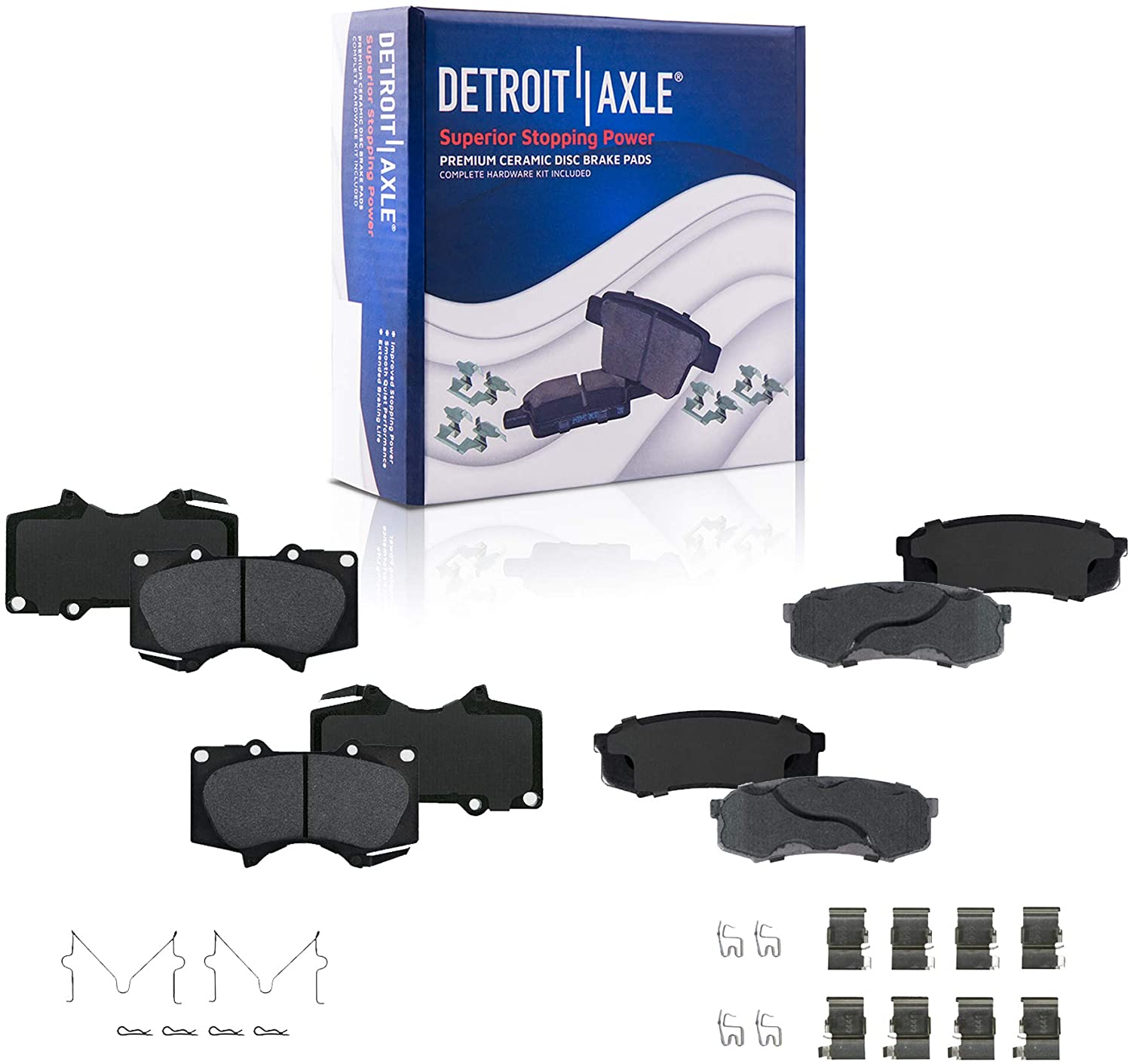 Detroit Axle - FRONT & REAR Ceramic Brake Pads w/Hardware Kit for 2003-2017 Lexus GX460 GX470 - [03-17 4Runner] - 07-14 FJ Cruiser - [01-07 Toyota Sequoia]