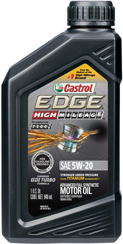 Castrol 06122 EDGE High Mileage 5W-20 Advanced Full Synthetic Motor Oil, 1 quart