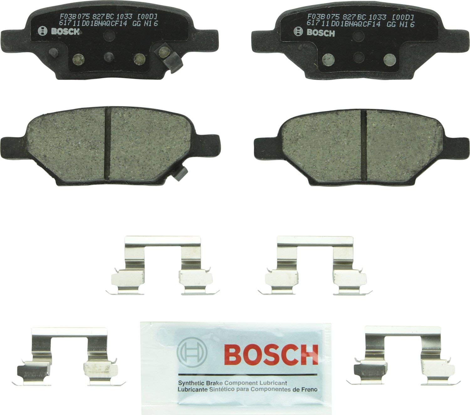 Bosch BC1033 QuietCast Premium Ceramic Disc Brake Pad Set For Chevrolet: 05-09 Cobalt, 08-10 HHR, 04-12 Malibu; Pontiac: 07-10 G5, 05-10 G6, 2006 Pursuit; Saturn: 07-09 Aura, 04-07 Ion; Rear