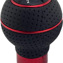 Thruifo 5 Speed Gear Stick Shifter Head, Leather & Aluminum MT Car Shift Knob Fit Most Automatic Manual Vehicles, Red