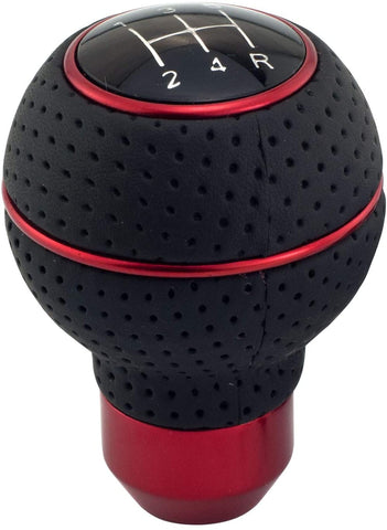 Thruifo 5 Speed Gear Stick Shifter Head, Leather & Aluminum MT Car Shift Knob Fit Most Automatic Manual Vehicles, Red