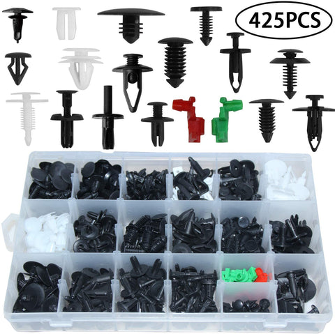 Auto Clips Car Body Retainer Assortment Clips Car Trim Fasteners Clips Tailgate Handle Rod Clip Push Rivets Plastic 19 MOST Popular Sizes Car Clips 425PCS For GM Ford Chevy Toyota Honda Chrysler