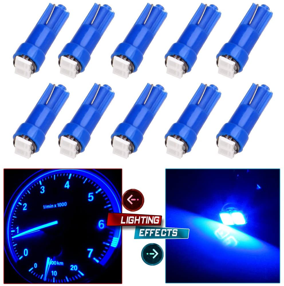 CCIYU 10 x T5 Ultra Blue 58 70 73 74 Dashboard Gauge 2SMD LED Wedge Lamp Bulb Light For 2009-2013 Toyota Tundra Sequoia 4.6L 4.7L 5.7L/ 2009-2012 Mitsubishi Eclipse 3.8L/2.4L