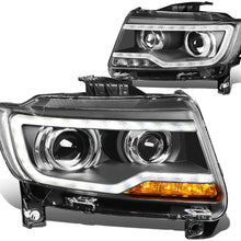 DNA Motoring HL-COMPASSLL-BK Black Housing Amber Signal Projector Headlights With LED DRL For 11-13 Compass