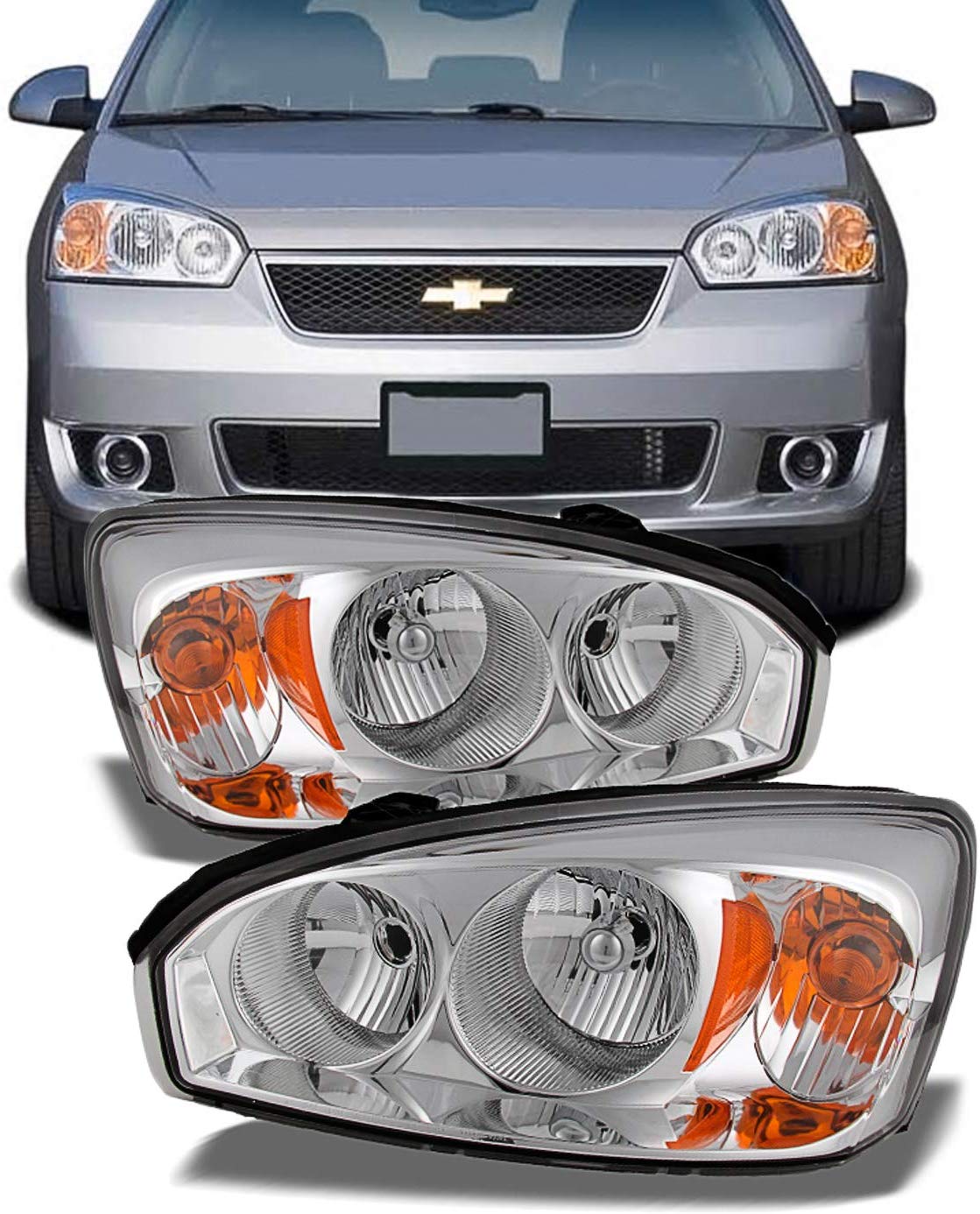 For Chevy Malibu OE Replacement Chrome Bezel Headlights Driver/Passenger Head Lamps Pair New