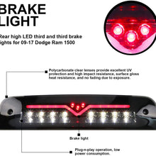 Youxmoto Fit for 2009-2017 Dodge Ram 1500 2010-2017 2500 3500 LED 3rd Brake Light Third Brake Light High Mount Stop Light Cargo Lamp Black Housing Smoke Lens 55372082AD 55372082AC