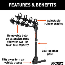 CURT 18030 Extendable Trailer Hitch Bike Rack Mount, Fits 1-1/4, 2-Inch Receiver, 2 or 4 Bicycles
