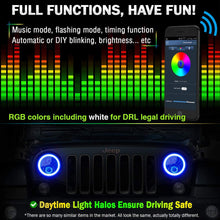 Aukmak 7 inch LED Headlights RGB Halo Ring Angel Eyes 7” Round Multicolor DRL Bluetooth Remote Control for Jeep Wrangler JK LJ CJ Sahara Sport Rubicon Headlamp 1997~2017